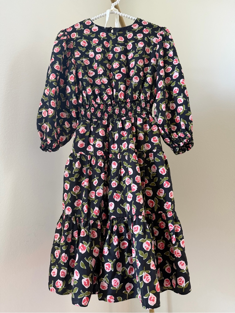 kate spade Black Floral Smocked Waist Tiered Dress